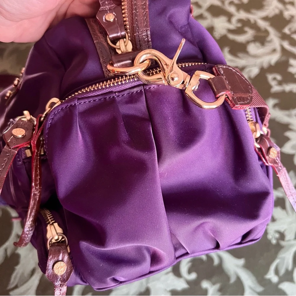 Gorgeous MZ Wallace plum nylon Clara satchel with leather trim & brass h…
